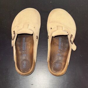 Birkenstock Beige Suede Slip-On Clogs